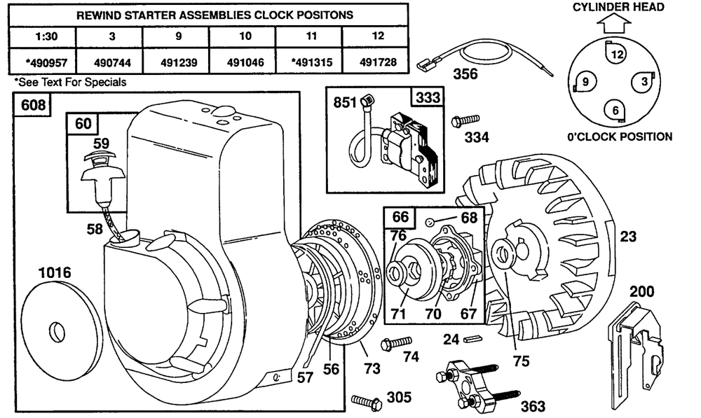 Blower Housing, Standard Rewind Diagram and Parts List for 80232-2937-01  Briggs and Stratton Engine
